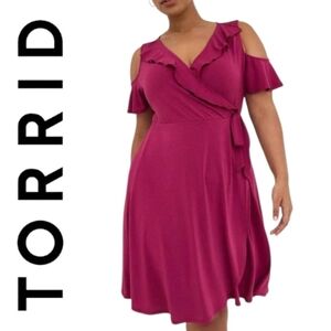 Torrid Studio Knit Cold Shoulder Midi Faux Wrap Dress Raspberry Colour 6X